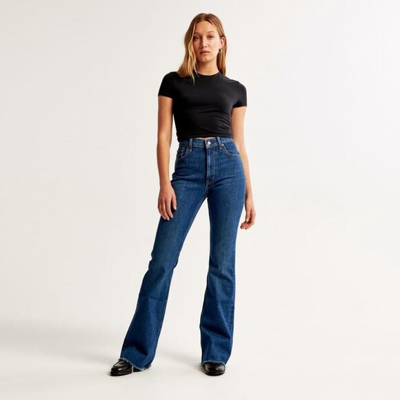 Abercrombie & Fitch The Vintage Flare High Rise Dark Blue Denim Jeans size 28/6 - Picture 1 of 7